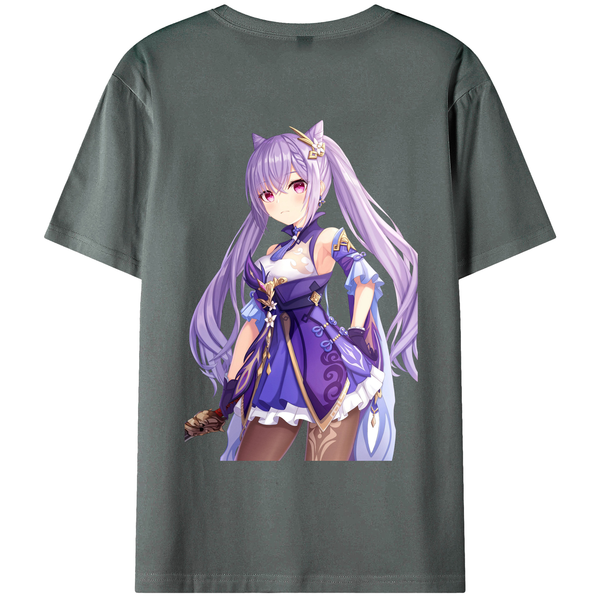 げんし神 刻晴 こくせい genshin Kokusei 綿100％ メンズ半袖Tシャツ（バックプリント） 通気性